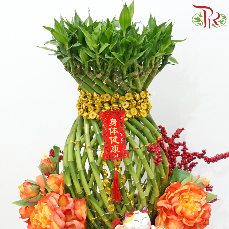 CNY Guci Bamboo Arrangement in Rose Gold Pot 《绿意盎然》 (Random Choose Design & CNY Ornaments)