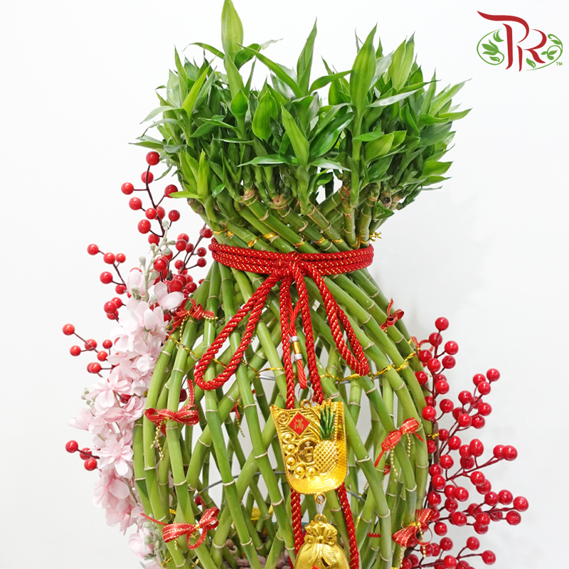 CNY Guci Bamboo Arrangement in Turquoise Colour Pot 《绿树成荫》(Random Choose Design & CNY Ornaments)