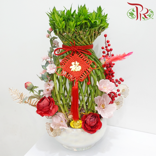 CNY Guci Bamboo Arrangement in Holographic Round Pot 《福绿常在》(Random Choose Design & CNY Ornaments)