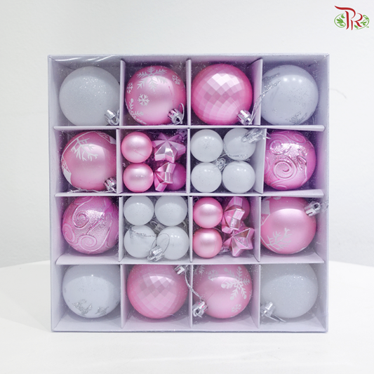 Christmas Ball Ornament - Pink & White (44 Units)