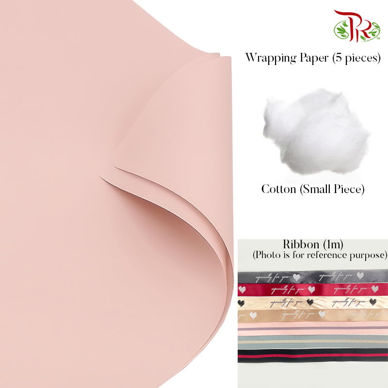 包花懒人包 DIY Wrapping Kit (Suitable for small and medium size bouquet) #21-Baby Pink - Pudu Ria Florist
