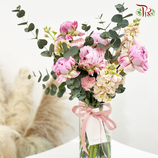【Mother's Day】Petals in Concert: Peony Carnation Ensemble (With Vase)-Pudu Ria Florist-prflorist.com.my