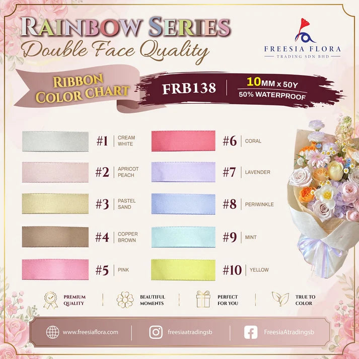 FRB138 Satin Double Faced Ribbon Rainbow Series (10MM*50Y)