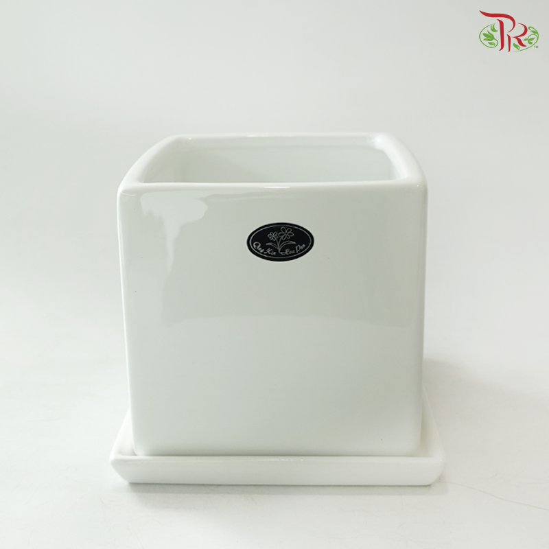 HS-070W Square White Pot