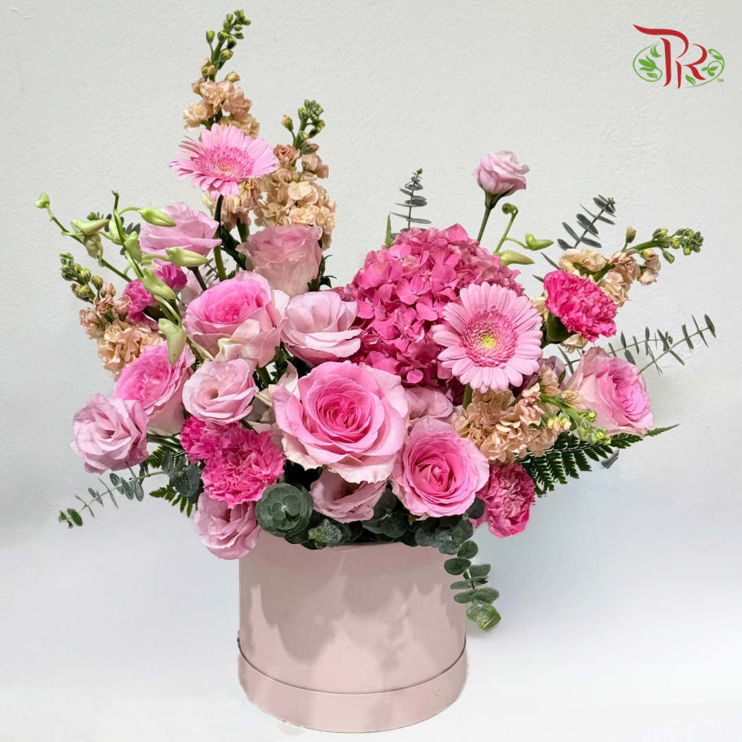 Flower Box Arrangement- Pink Garden Romance (L size)