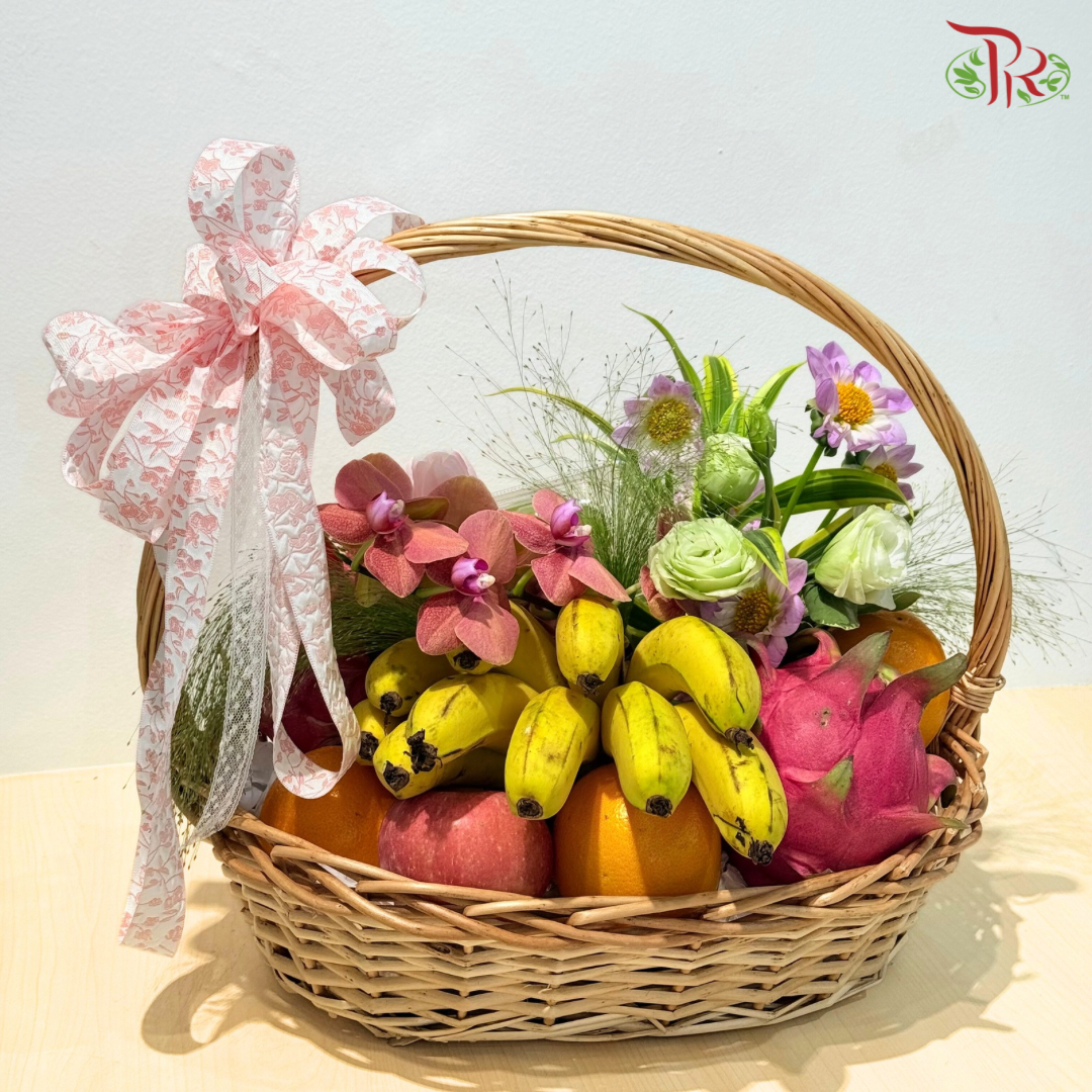 Garden Fresh Delight - Fruit Basket Arrangement (Flower Random)