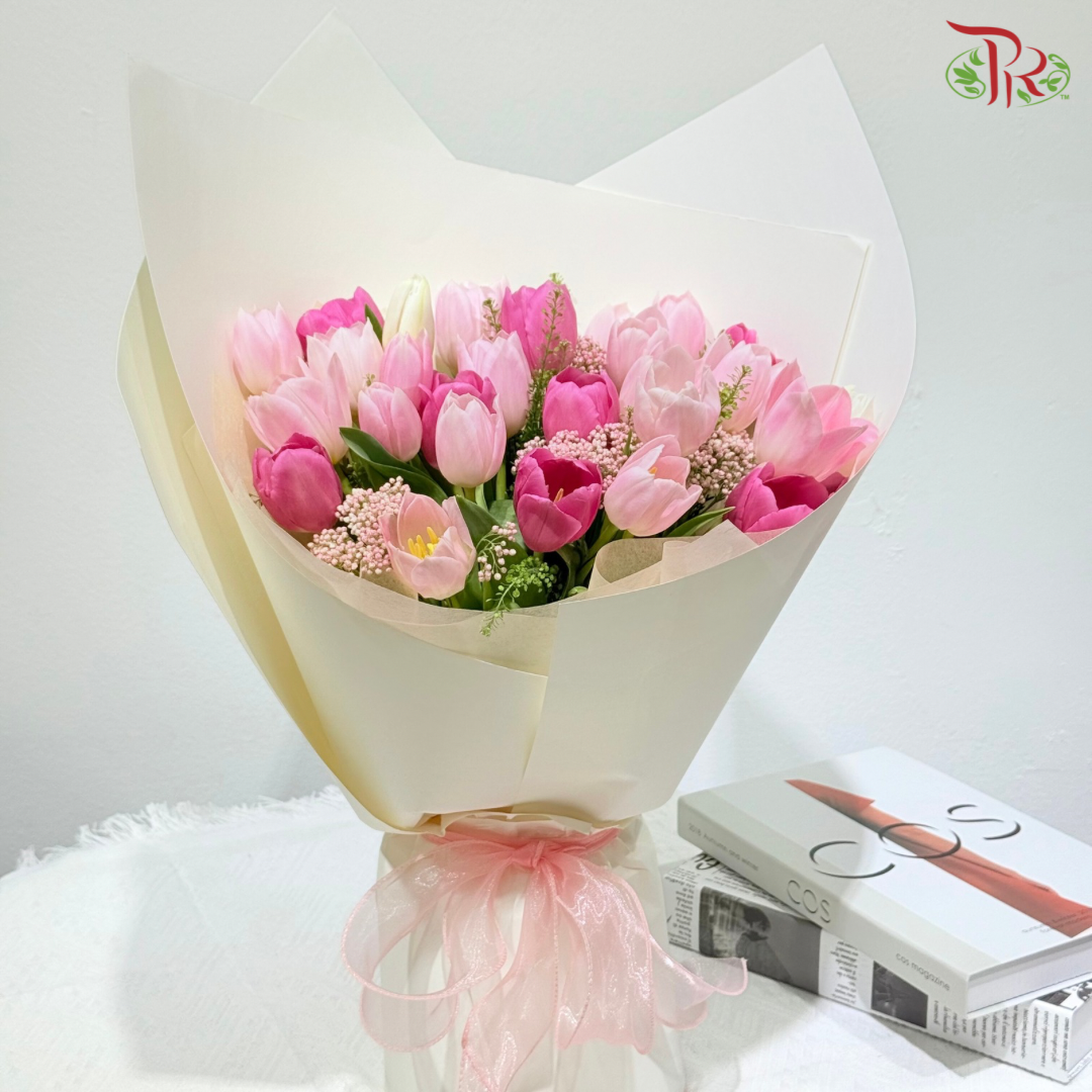 Blushing Tulip Dreams Hand Bouquet (Random Choose Tulip Color)
