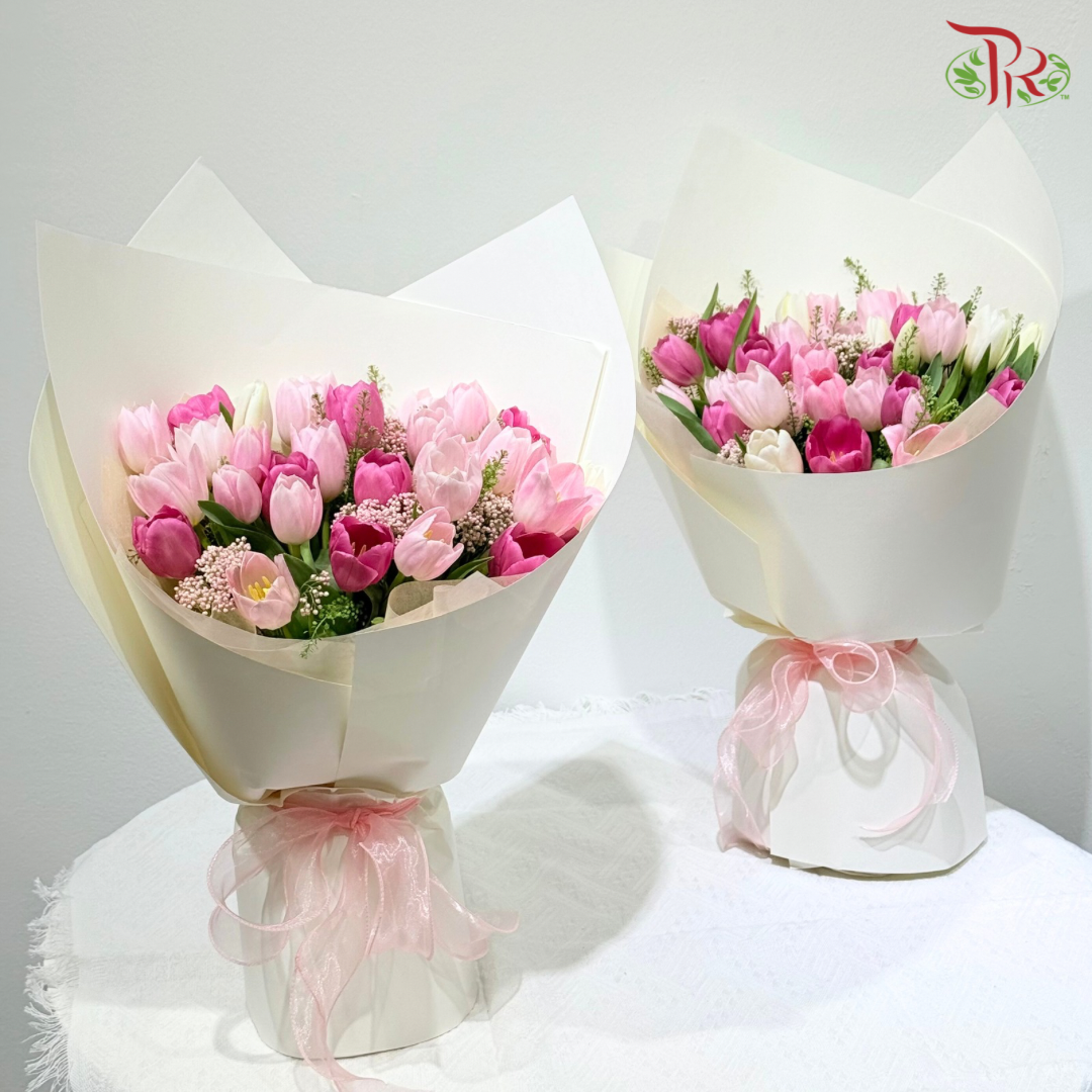 Blushing Tulip Dreams Hand Bouquet (Random Choose Tulip Color)