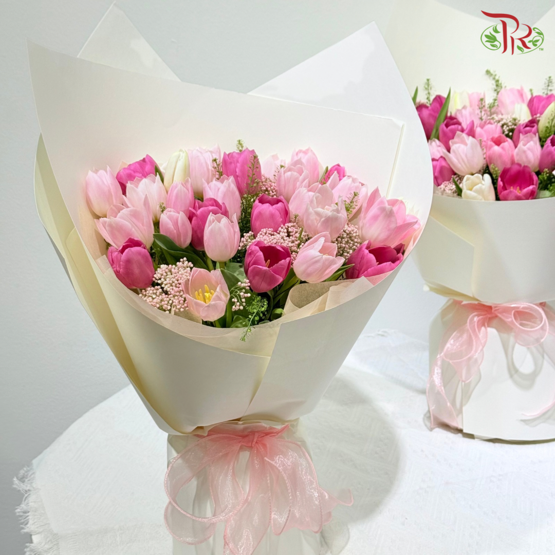 Blushing Tulip Dreams Hand Bouquet (Random Choose Tulip Color)