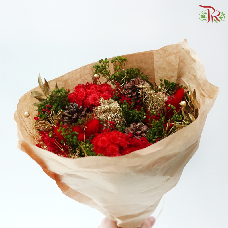 Xmas Dry Mix Bouquet - Festive Crimson Sparkle