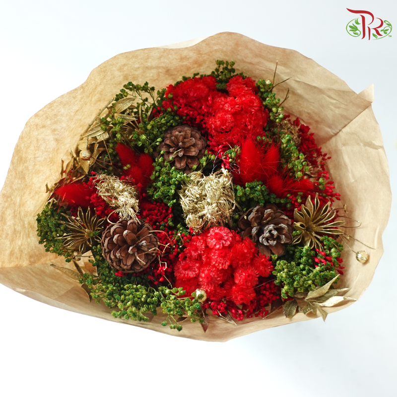 Xmas Dry Mix Bouquet - Festive Crimson Sparkle