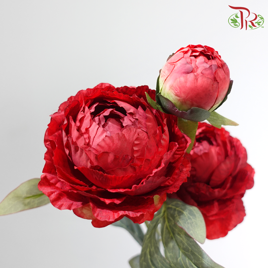 68cm - Artificial Peony Spray - Red (2 Stems)