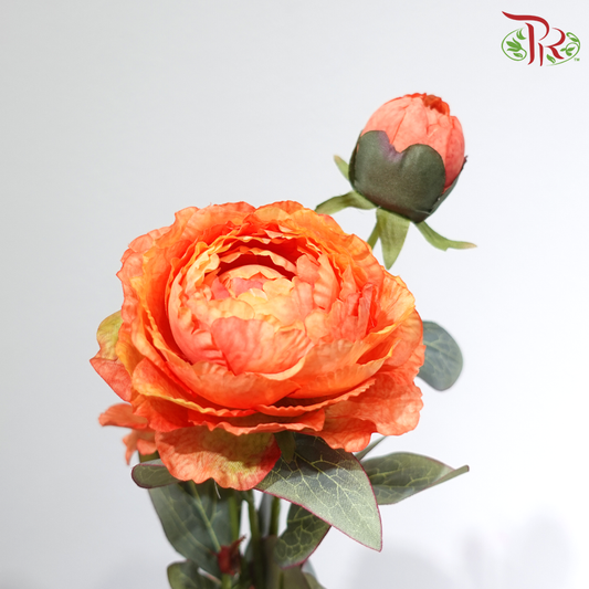 68cm - Artificial Peony Spray - Orange (2 Stems)