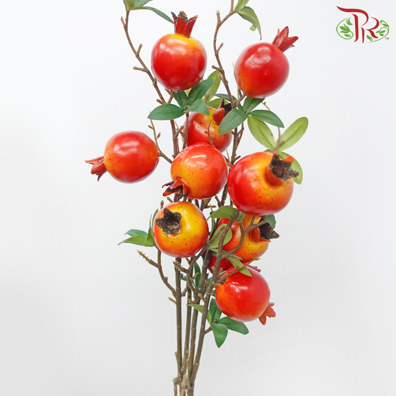 80cm - Artificial Pomegranate Spray - Red (2 Stems)