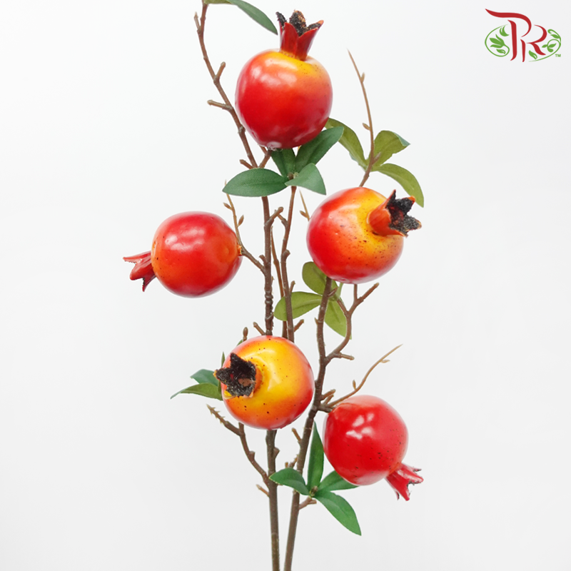 80cm - Artificial Pomegranate Spray - Red (2 Stems)