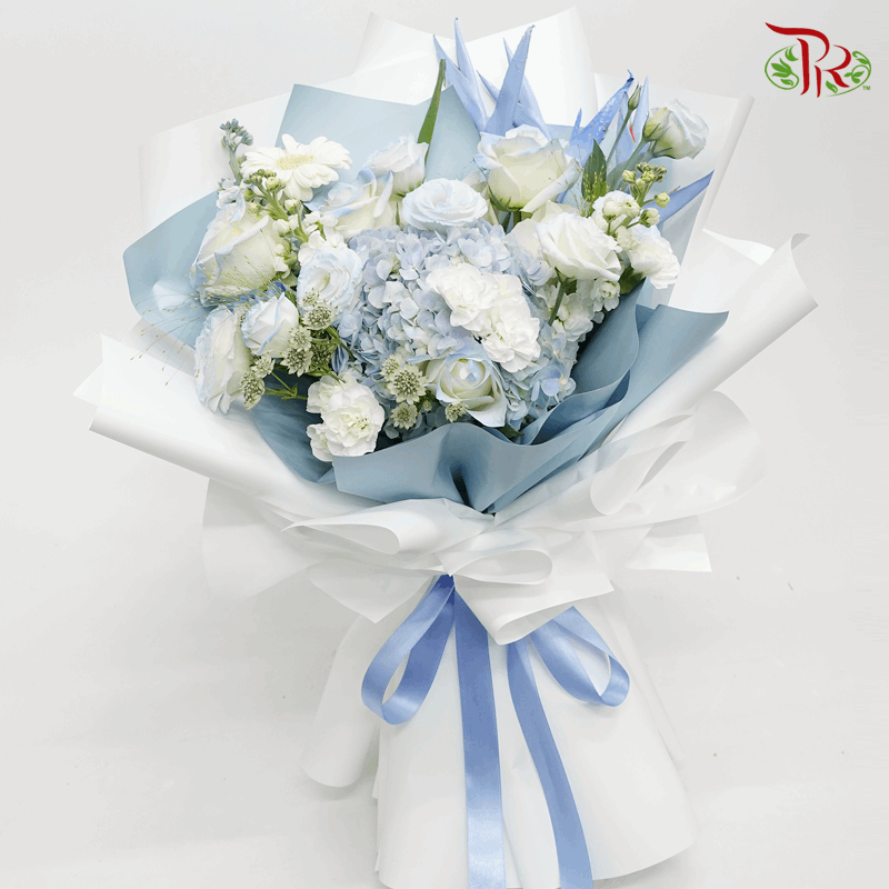 Assorted Pastel Blue White Flower Tone- M size