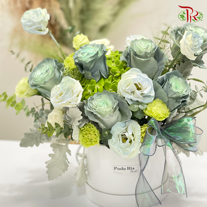 Flower Box Arrangement- Grey & Green (M size)