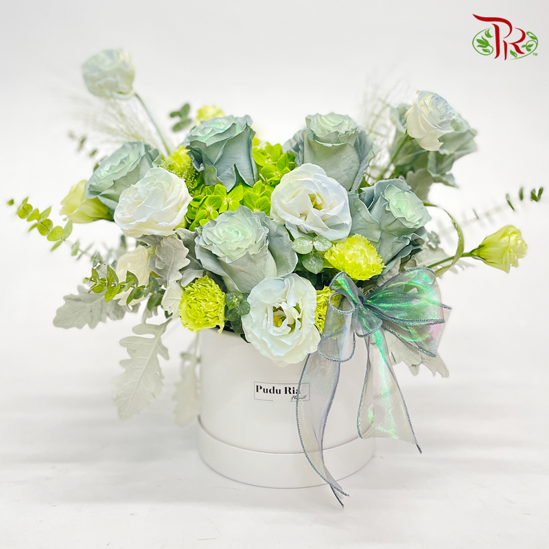 Flower Box Arrangement- Grey & Green (M size) - Pudu Ria Florist
