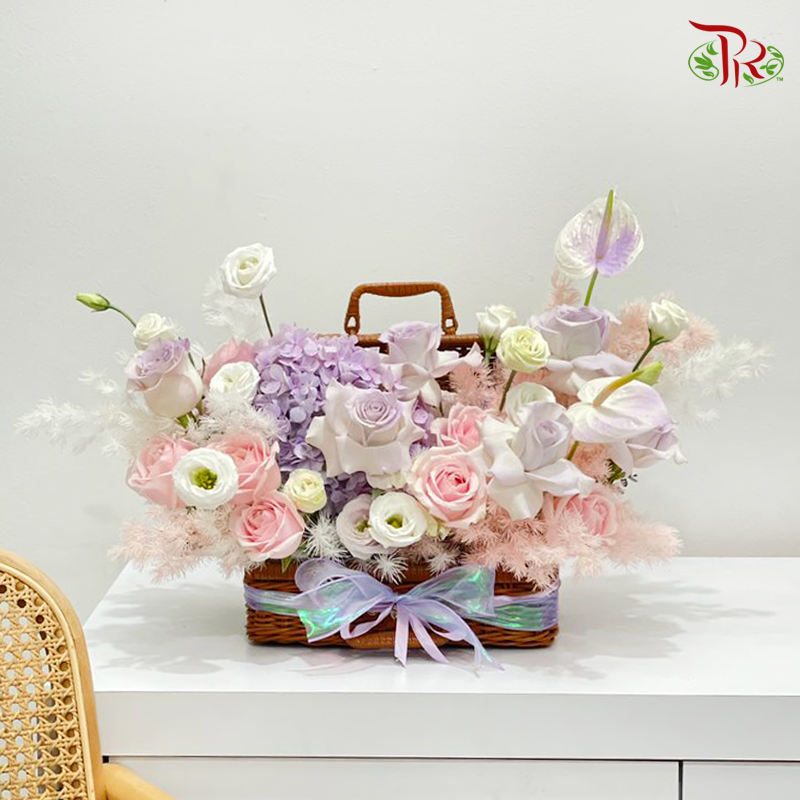 Pastel Rainbow Purple In Basket Arrangement (M size) - Pudu Ria Florist