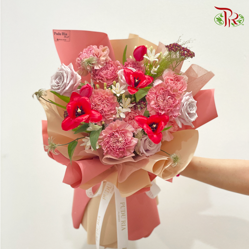 Premium Carnation Bouquet With Tulips And Roses (M size) - Pudu Ria Florist