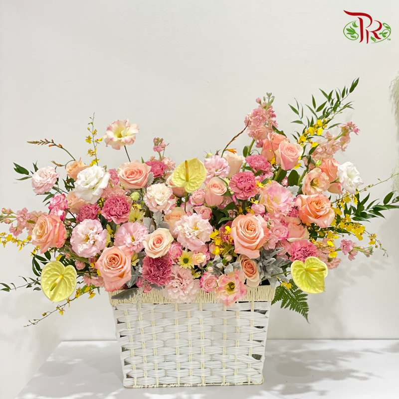 Delightful Peach Pink Basket Arrangement (XL size) - Pudu Ria Florist