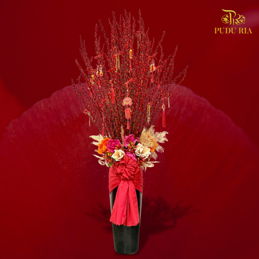 【CNY 2026】Crimson Blessings Prosperity Willow (XL size) 《红运满枝 · 百福聚财银柳》