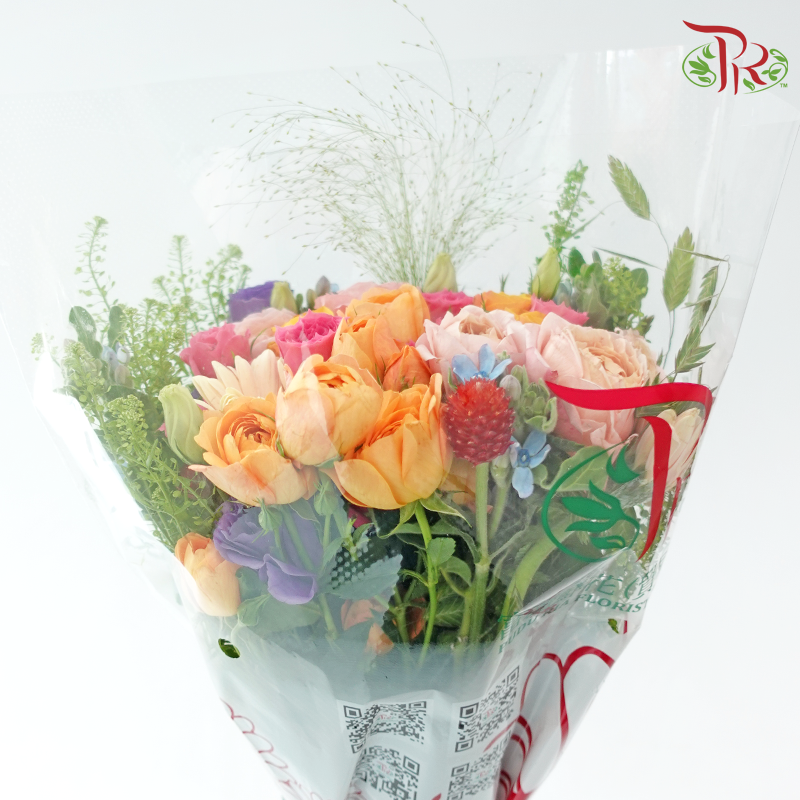 Signature Weekly Flower Bunch - Festival of Lights Bouquet (Rose Spray, Gerbera, Eustoma & Gomphrena) (Big Size)