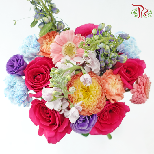 Signature Weekly Flower Bunch - Diwali Dahlia (Dahlia, Rose, Delphinium & Matthiola) (Big Size)