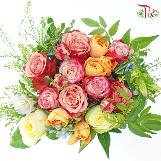 Signature Weekly Flower Bunch - Joyful Festival Delight (Rose, Campanula, Rose Spray & Oxypetalum) (Big Size)