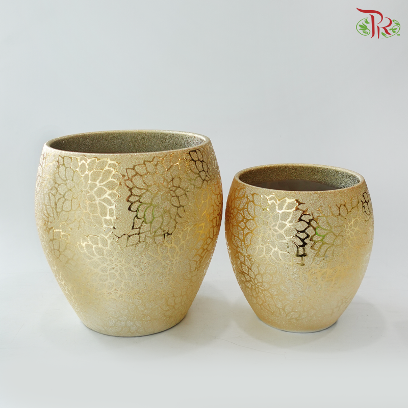 YU-605 Gold Flower Lined Pot (With Option)