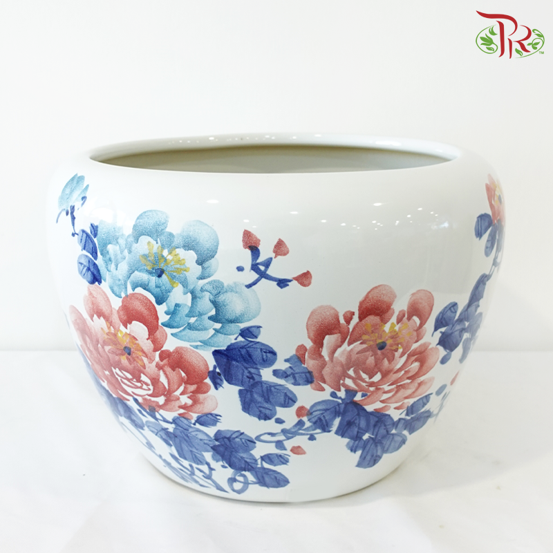 ZZY - Blue Red Peony Pot (No Hole) (L Size)