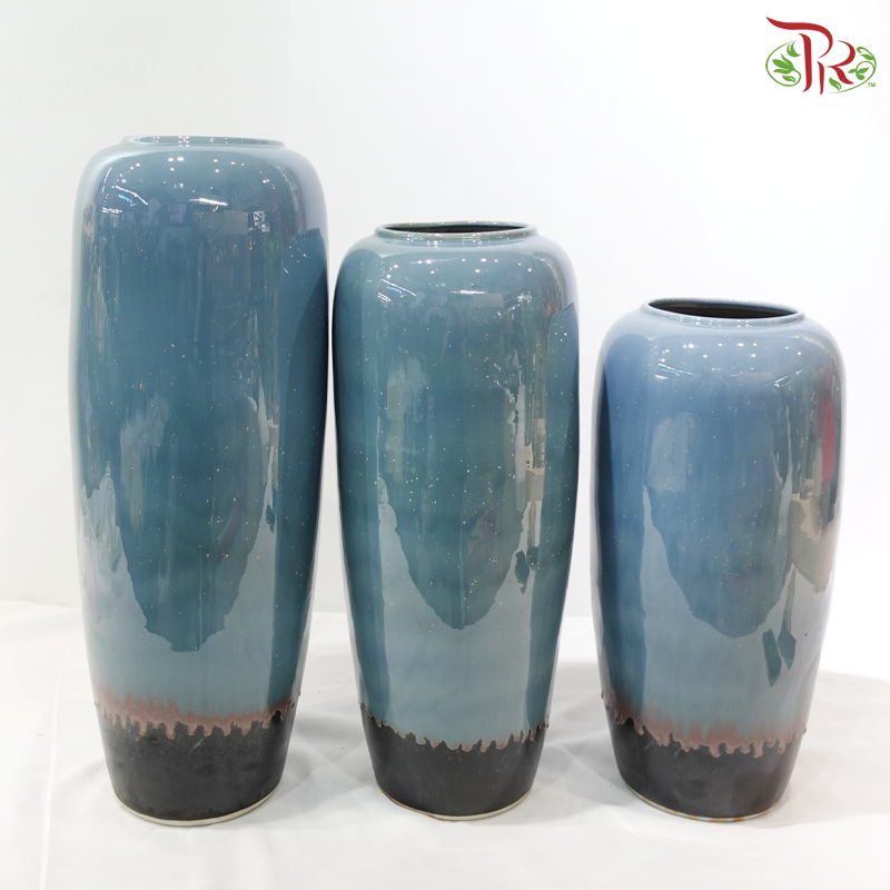 Blue With Brown Bottom Cylinder Vase (With Size Option)