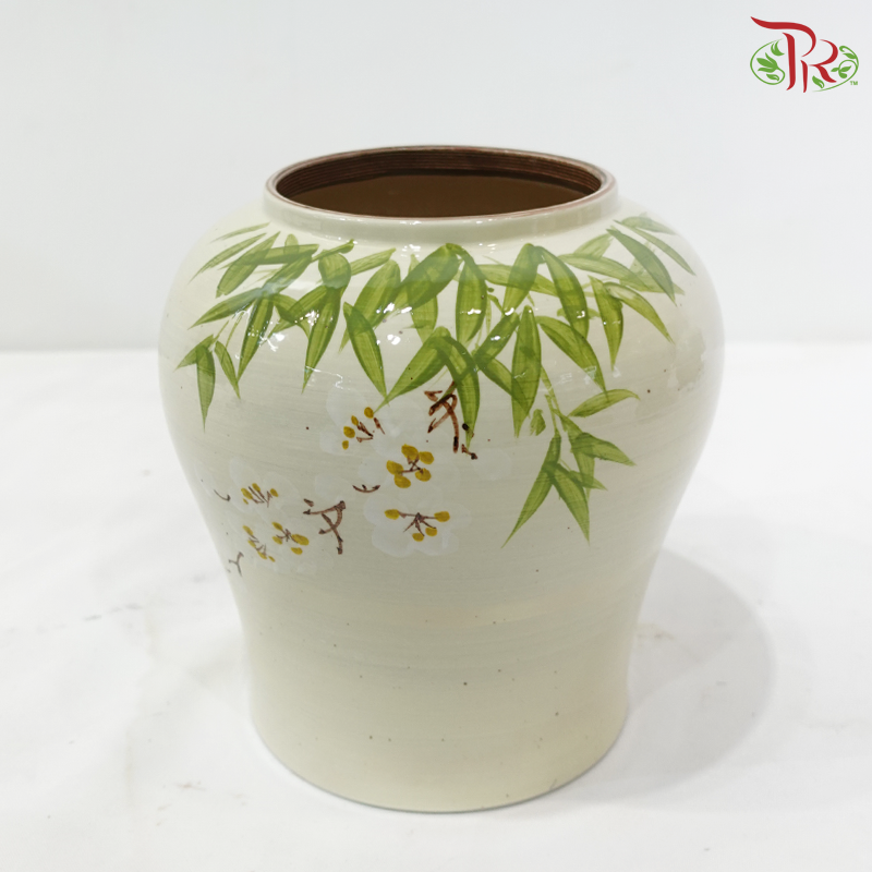 ZZY-H015-290 - Green Bamboo Leaf With White Sakura Design Vase