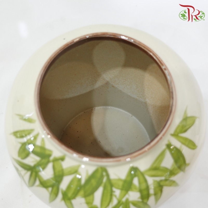 ZZY-H015-290 - Green Bamboo Leaf With White Sakura Design Vase