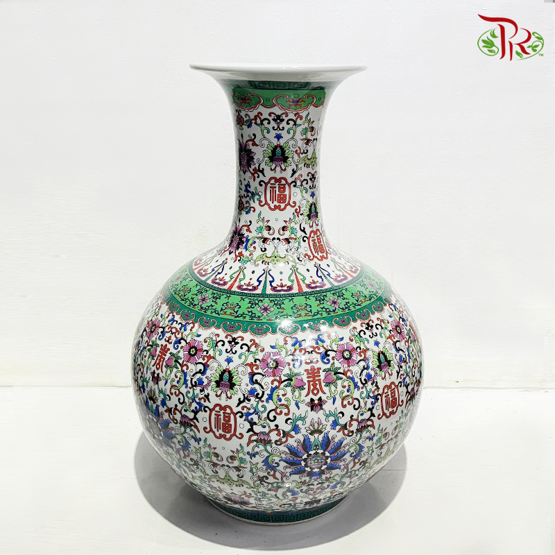 A150 Ceramic Jing De Vase (A150CJDV)-Antique Green & White-Pudu Ria Florist-prflorist.com.my