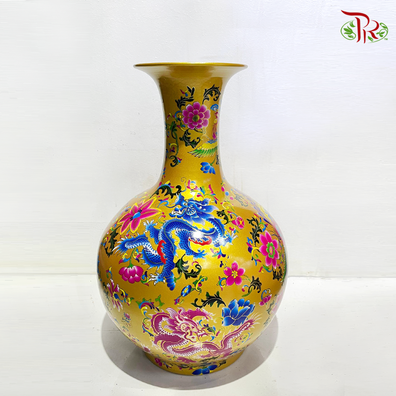 A150 Ceramic Jing De Vase (A150CJDV)-Golden Yellow With Dragon-Pudu Ria Florist-prflorist.com.my