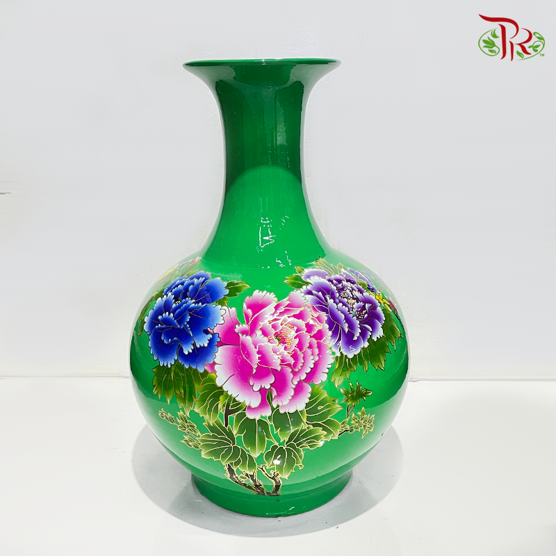 A150 Ceramic Jing De Vase (A150CJDV)-Shamrock Green With Peonies-Pudu Ria Florist-prflorist.com.my