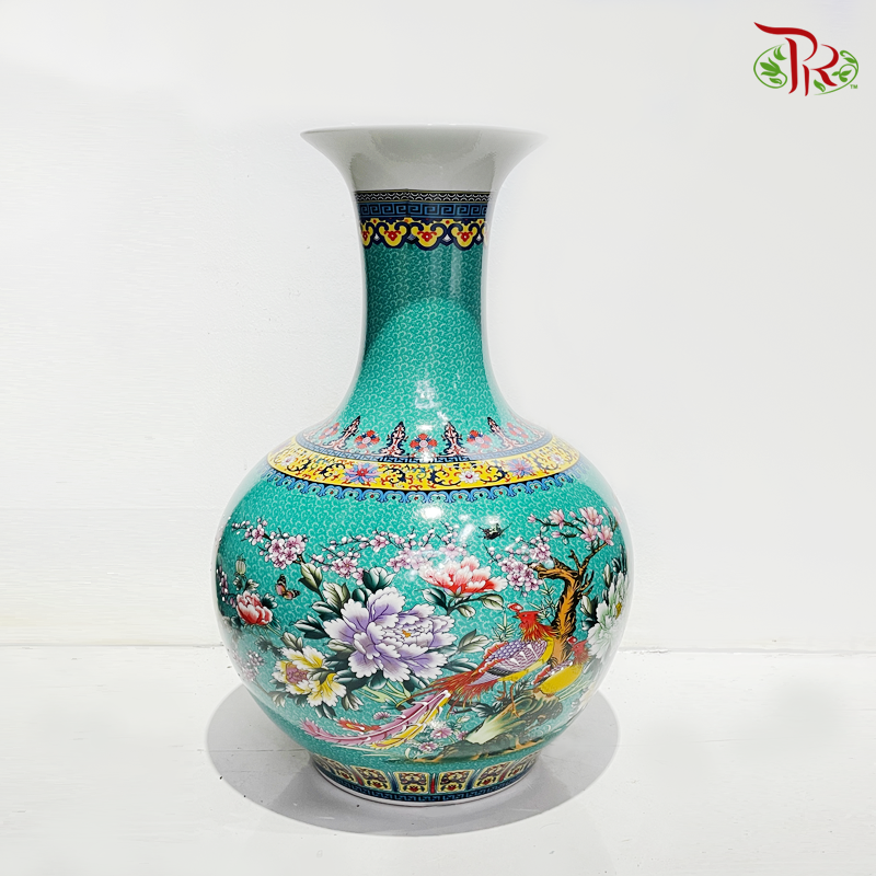 A150 Ceramic Jing De Vase (A150CJDV)-Turquoise With Phoenix-Pudu Ria Florist-prflorist.com.my