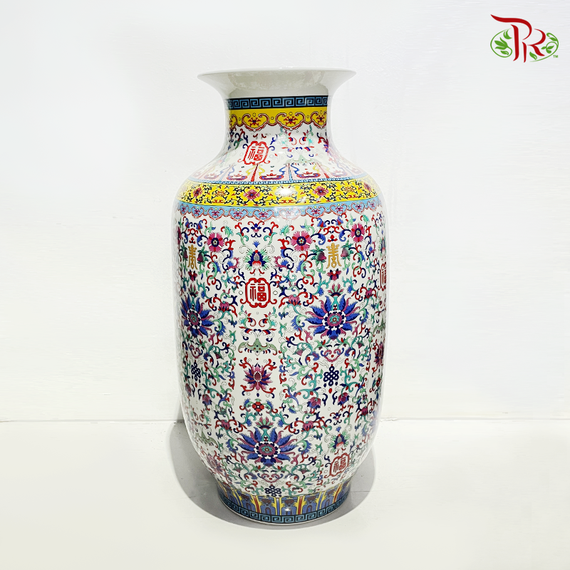 A150 Ceramic Jing De Vase (A150CJDV)-White Antique With Yellow Artline-Pudu Ria Florist-prflorist.com.my