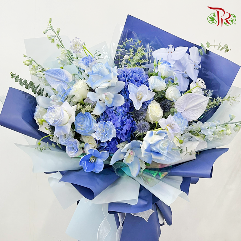 Assorted Blue Flowers Premium Hand Bouquet (Orchid) (XL size)-Pudu Ria Florist-prflorist.com.my