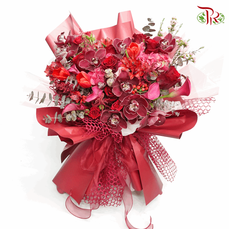 Assorted Flowers In Ruby Red Hand Bouquet (XL)-Pudu Ria Florist-prflorist.com.my