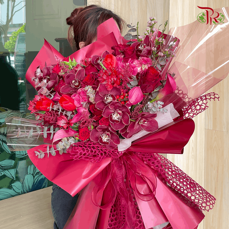 Assorted Flowers In Ruby Red Hand Bouquet (XL)-Pudu Ria Florist-prflorist.com.my