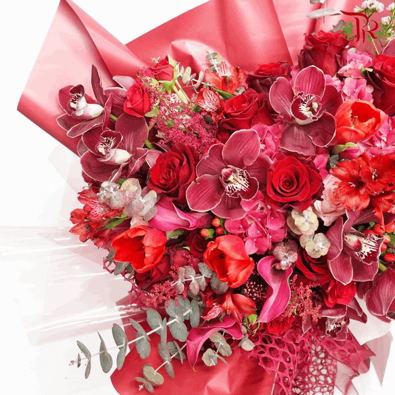 Assorted Flowers In Ruby Red Hand Bouquet (XL)-Pudu Ria Florist-prflorist.com.my