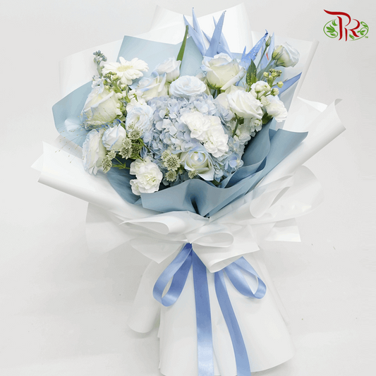 Assorted Pastel Blue White Flower Tone Hand Bouquet- M size-Pudu Ria Florist-prflorist.com.my