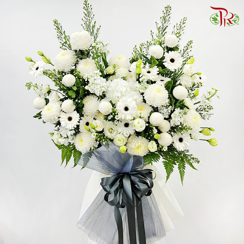 Bereavement Stand In White/ Cream Colour-Pudu Ria Florist-prflorist.com.my