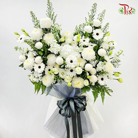 Bereavement Stand In White/ Cream Colour-Pudu Ria Florist-prflorist.com.my