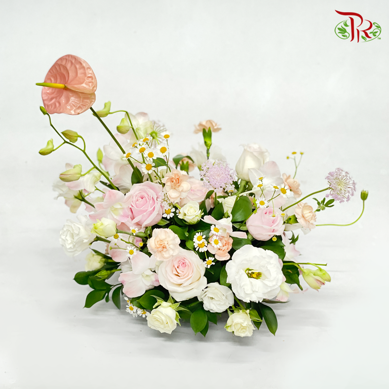 Blushing Bloom Elegance- Table Centerpiece In Pastel White Pink Tone (M size- double sided)-Pudu Ria Florist-prflorist.com.my