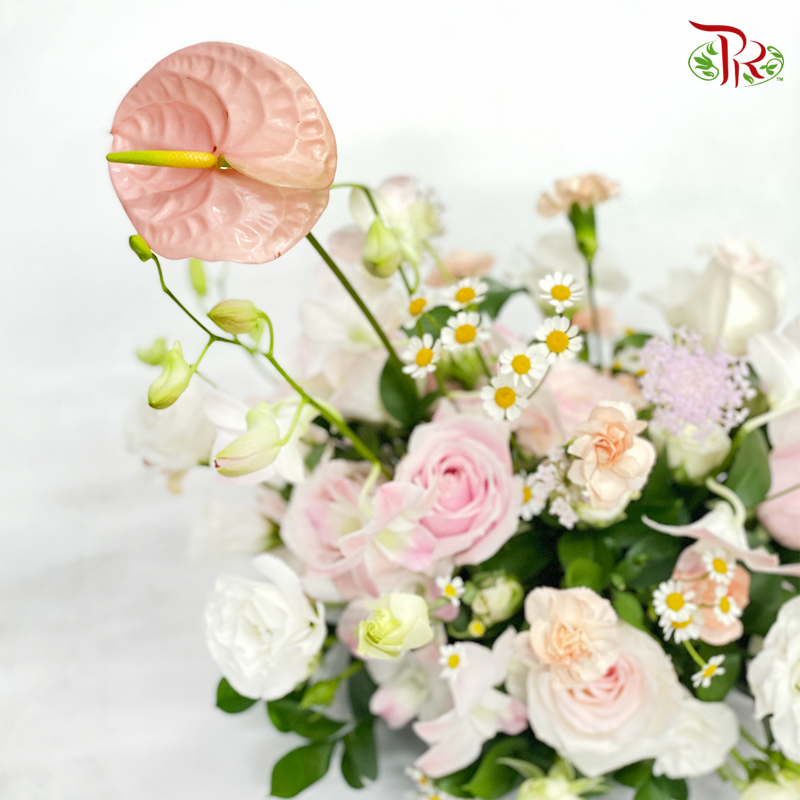 Blushing Bloom Elegance- Table Centerpiece In Pastel White Pink Tone (M size- double sided)-Pudu Ria Florist-prflorist.com.my