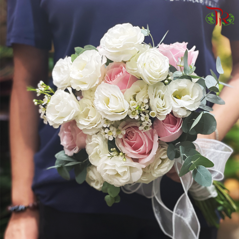 Bridal Bouquet- White Eustoma With Pink Rose-Pudu Ria Florist-prflorist.com.my