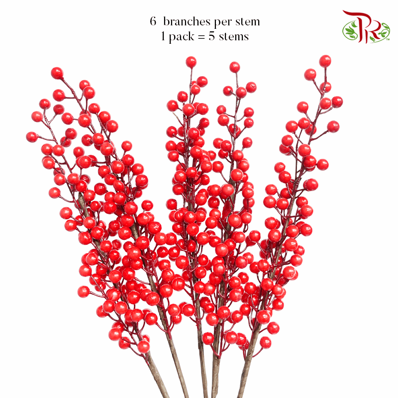 CNY Ilex Spray Artificial - 6 Branches Per Stem (1 Pack-5 stems)-Pudu Ria Florist-prflorist.com.my